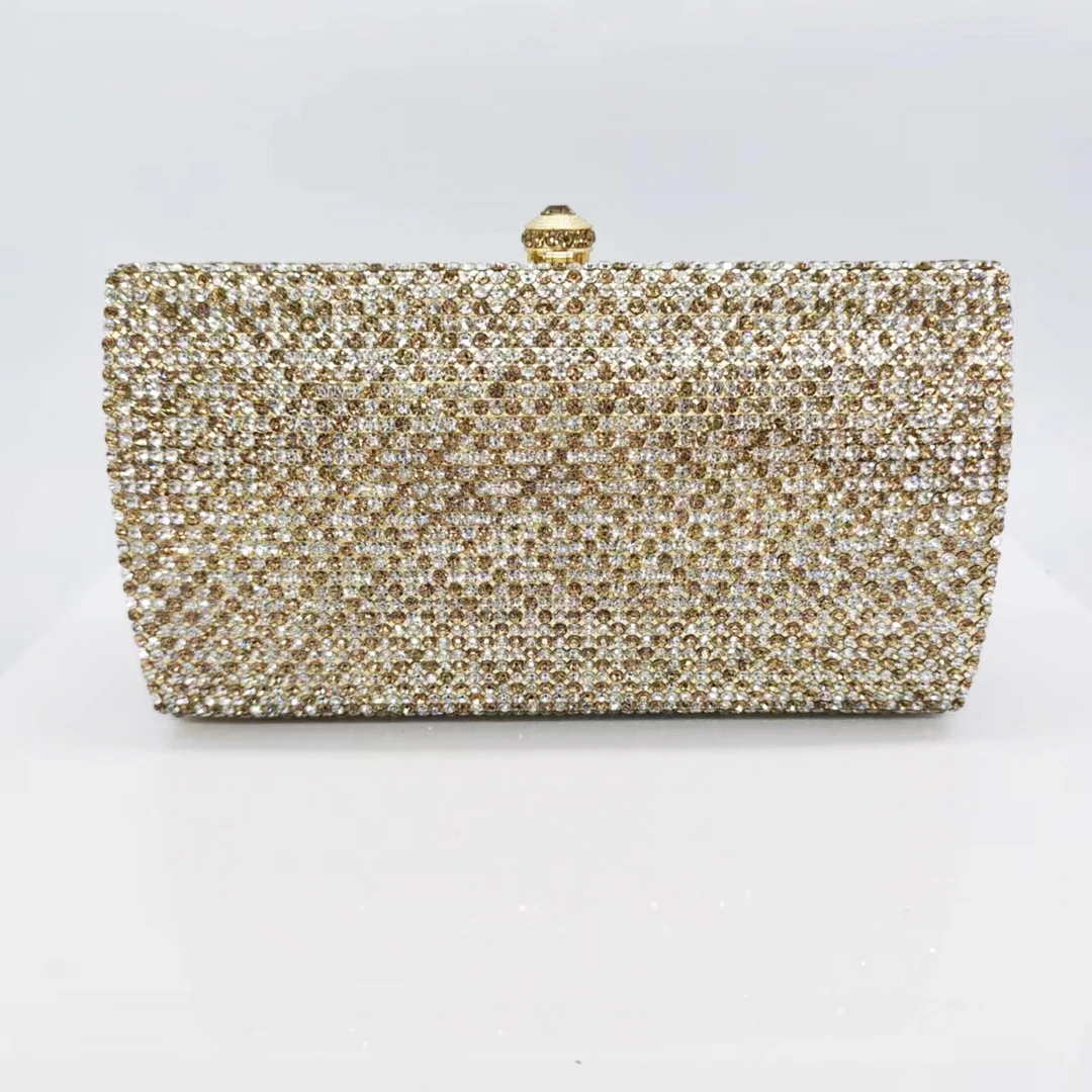 

New Gold Crystal Women Evening Purse Bag Diamond Wedding Party Handbags Rhinestone Lady Dinner Prom Clutches Bridal Minaudiere