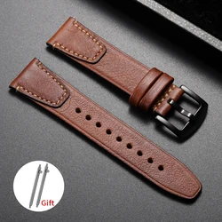 Premium Retro Leather Watch Strap - Cowhide Quick Release Universal Replacement Band - 22mm (Red Brown)