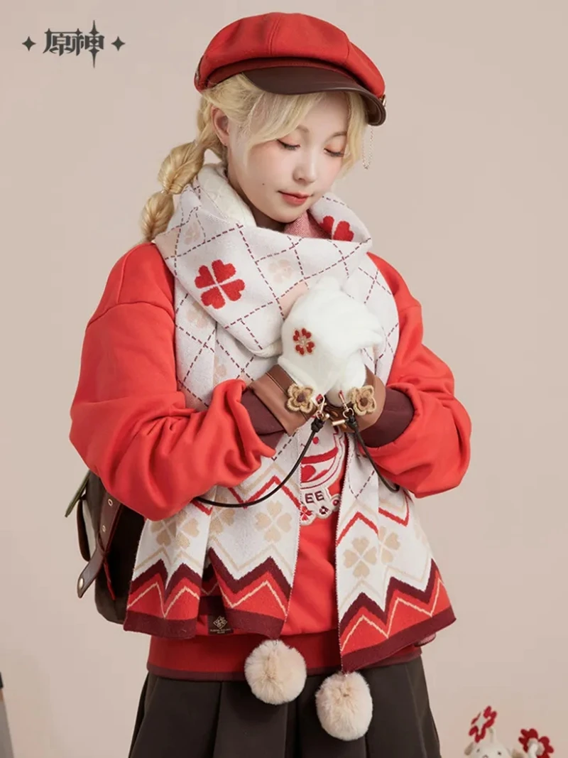 [Genuine] Game Genshin Impact Klee FLEEING SUNLIGHT Cosplay Anime Scarf Cute White Gloves Halloween Accessories Gifts