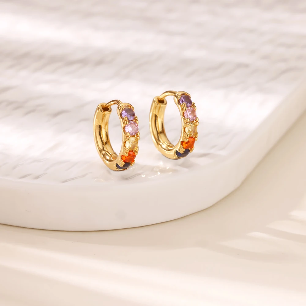 Zircon Hoop Earrings Women Stainless Steel Gold Round Luxury Wedding