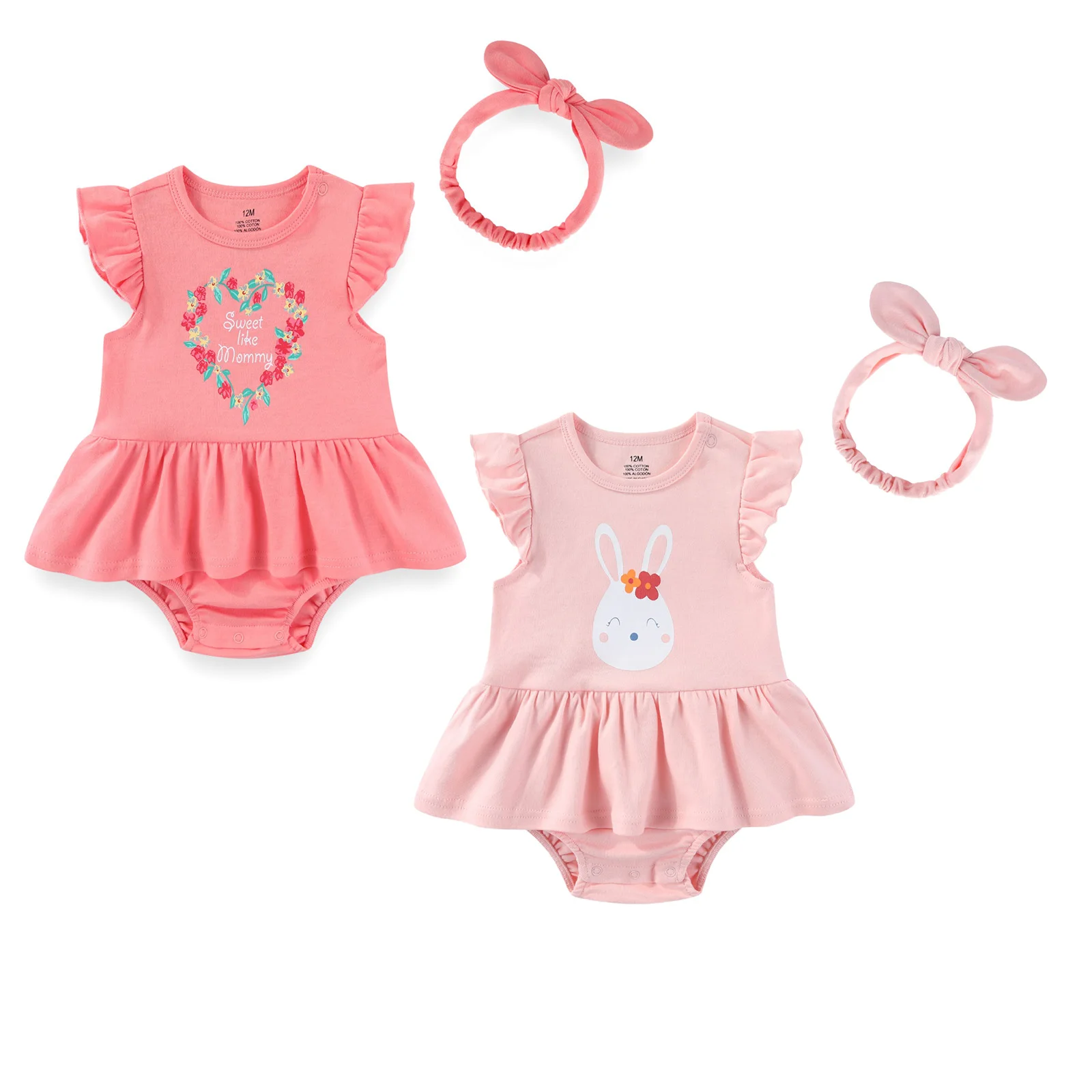 Cartoon Cute Baby Girl Clothing Set Ruffled Sleeveless Bodysuits Heaedband Summer Newborn Clothes 0-24 Months Infant Outfits 1