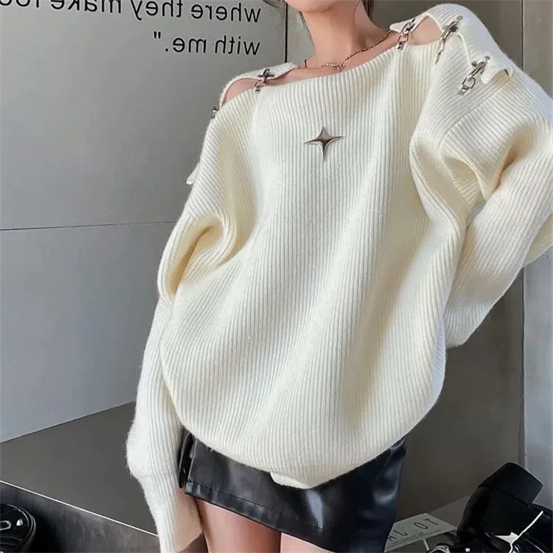 

Harajuku Knit Sweaters Women Korean Fashion Kpop Crewneck Pullovers Long Sleeve Tops 2023 Fashion Knitwear Y2k Tops Grunge