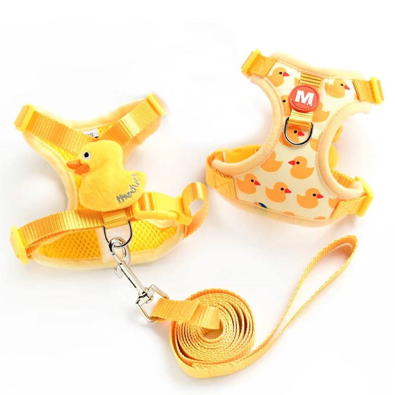 Cartoon Duck Dog Harness And Guinzaglio Set Regolabile Puppy Collar Strap Pet Cat Harness Vest Per Bulldog Francese Accessori Da Passeggio
