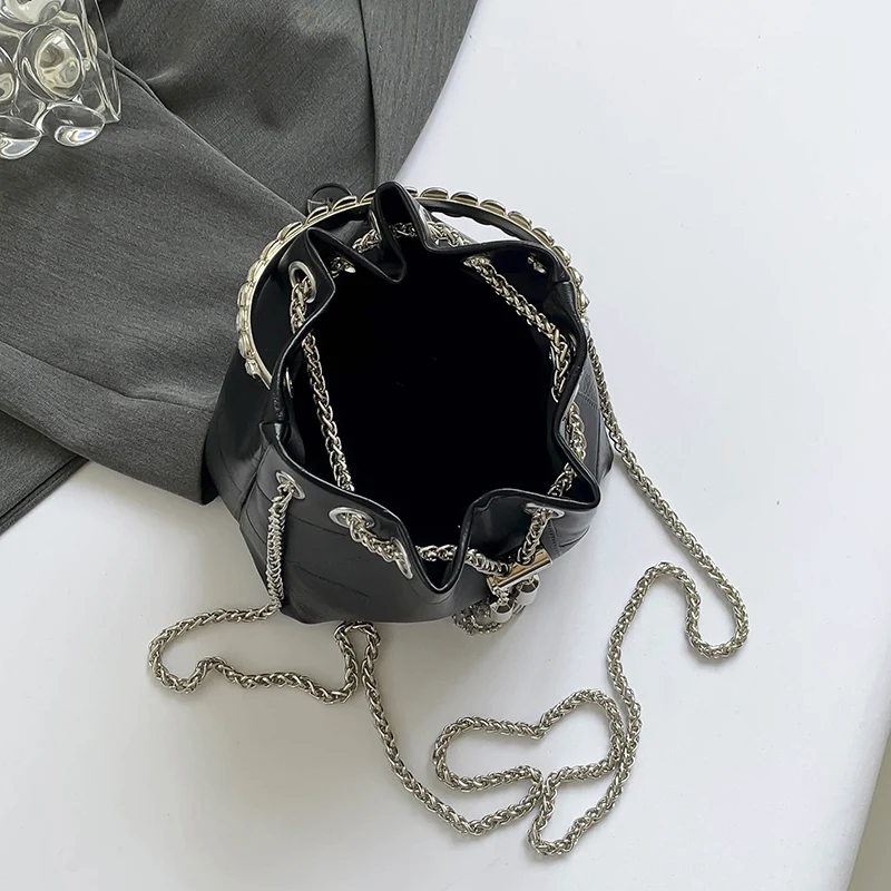Handle Rhinestones Clutch Bag Silver Black Shoulder Bag For Women Brand Designer Handbag And Purse 2024 New Bucket Crossbody Bag - Image 2
