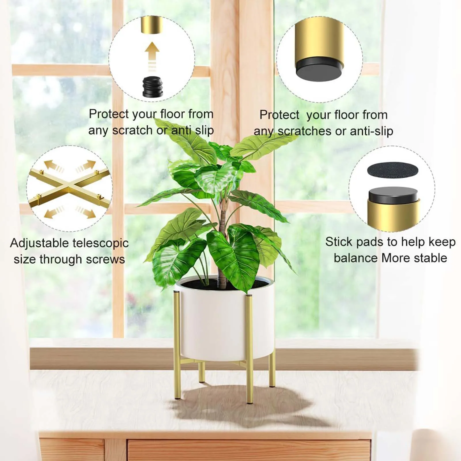Plant Stand Gold Iron Item Stand Heavy Duty Holder Rack for Balcony Living Room Home Fits 7 to 12 inch Pots Different Sized Pots plant stand