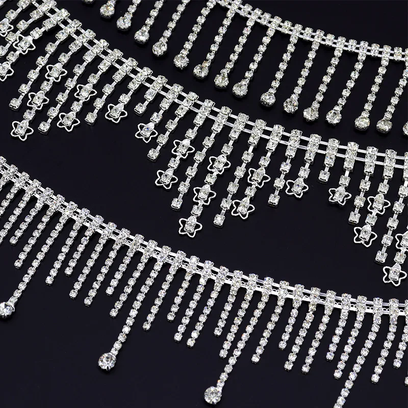 

Rhinestone Fringe Trim Rhinestone Ribbon Long Tassel Diamond Crystal Chain for Sewing Craft Wedding Dress Jewelry DIY Decor