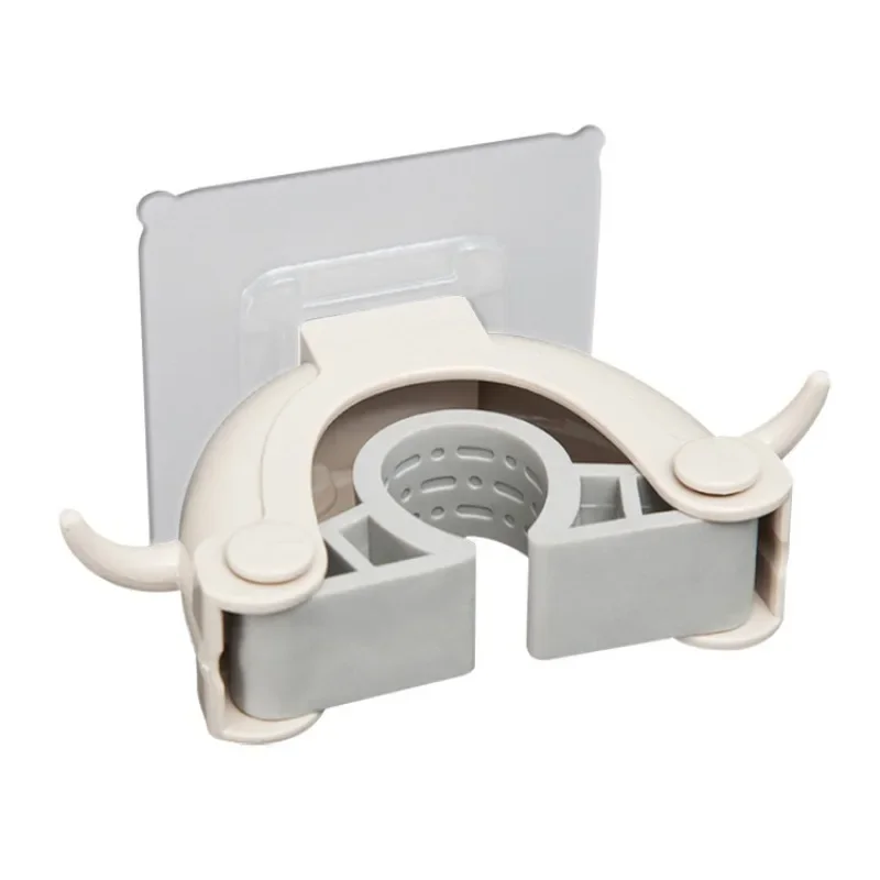 New Wall Hanging Cowhorn Mop Clip Creative Hook Scratch Free Adhesive Mop Rack Bathroom Kitchen Storage and Organization