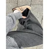 Autumn Winter New plus Size Women's Fleece Lined Casual Wide Leg Pants Straight Cut Ankle Length Loose Comfortable Trousers