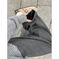 Autumn Winter New plus Size Women's Fleece Lined Casual Wide Leg Pants Straight Cut Ankle Length Loose Comfortable Trousers