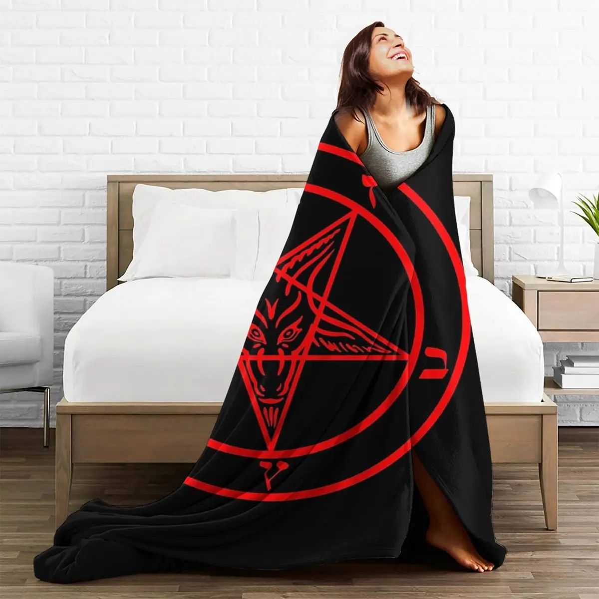 Inverted Pentagram With Baphomet Goat Blanket Flannel Lightweight Sofa Throw Blankets For Home Bedroom Office Throws Bedspread 5