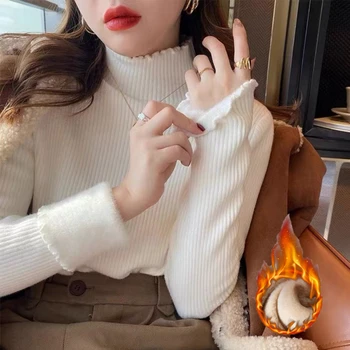 AOSSVIAO 2025 سميكة معطف شتاء المرأة الياقة المدورة موضة الكشكشة النساء البلوفرات الخريف الشتاء بلوزات عصرية متعددة الاستخدامات