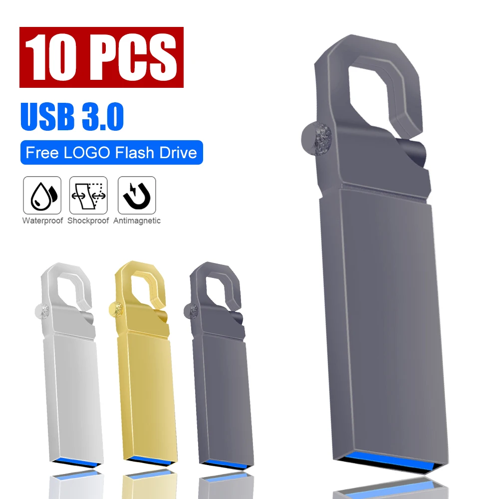 

10PCS High Speed Metal USB 3.0 Flash Drive 64GB 128GB Custom LOGO USB Stick 32GB Pen Drive 16GB Memory Stick External Storage