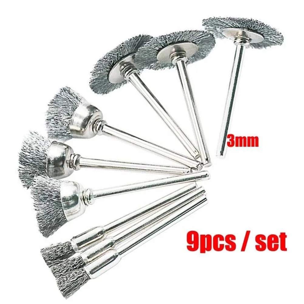 

9Pcs Stainless Steel Electric Tool Steel Wire Wheel Brushes Cup Rust Removal Polishing 3/15/25mm Rotary Tool Engraver Abrasive