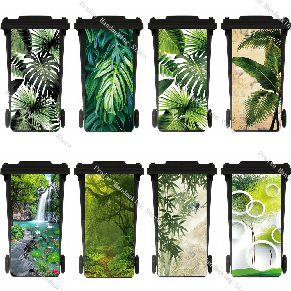 

Green Plant Outdoor Garbage Sticker Kitchen Removable Waterproof Waterfall Landscape Trash Can Sticker Restaurant Trash Can