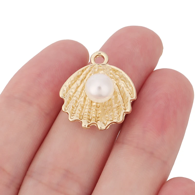 

5 x Gold Color Sea Shell & Imitation Pearl Charms Pendants Beads for DIY Earrings Necklace Jewelry Making Findings Accessories