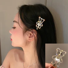 

Korea Designer Rhinestone Love Bear Hairpin Cute Girl Pearl Side Clip Girl Top Clip Bangs Duckbill Clip Wedding Hair Accessories