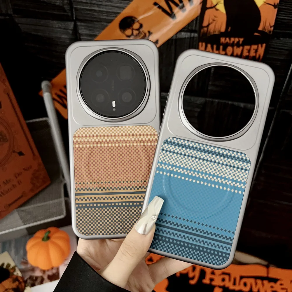 Kevlar Carbon Fiber Pattern Wireless Charging Magnetic Ring Case with Lens Protection
