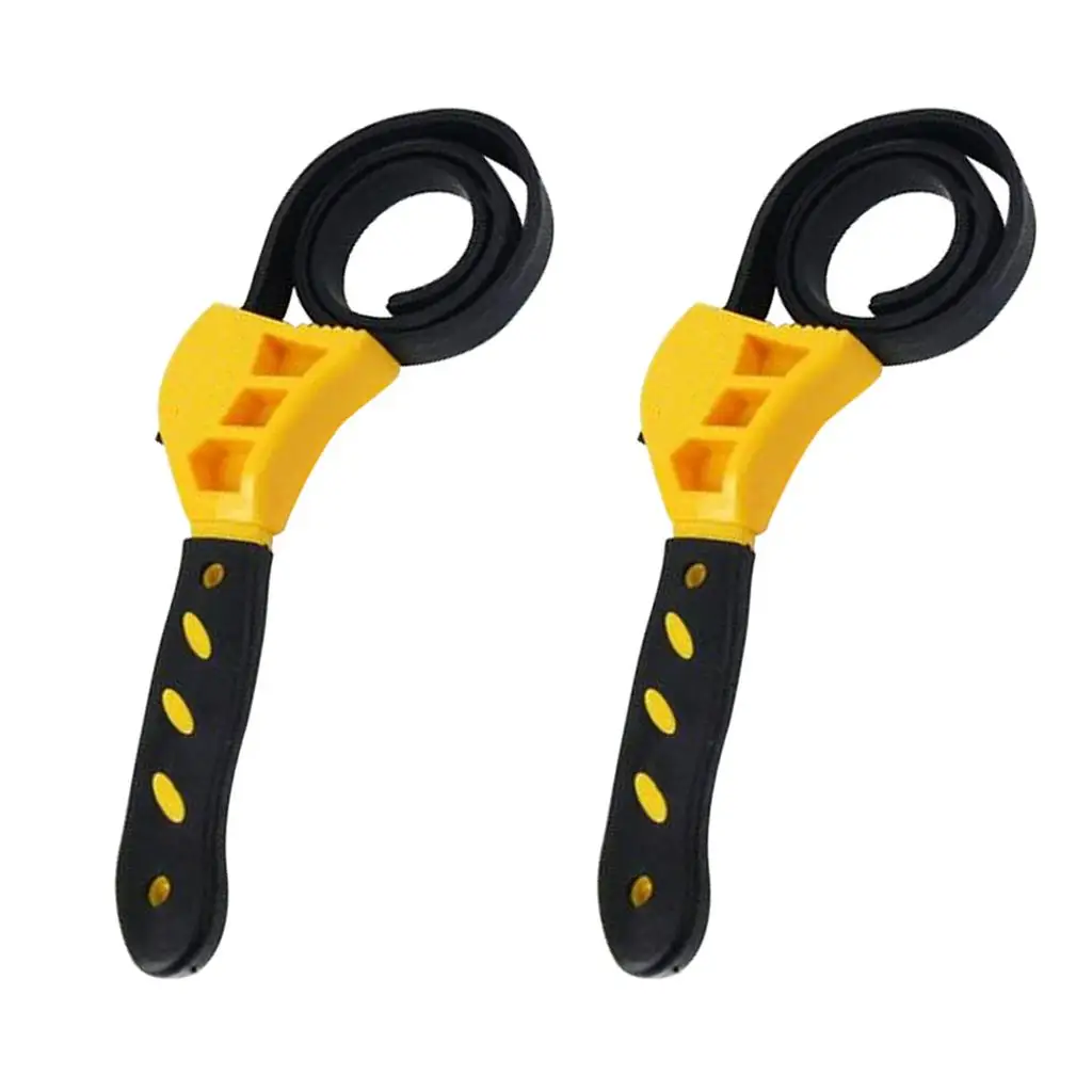 2x Small Rubber Strap Wrench Adjustable Hand Held Lid Plumbing Tighten or Loosen Tool