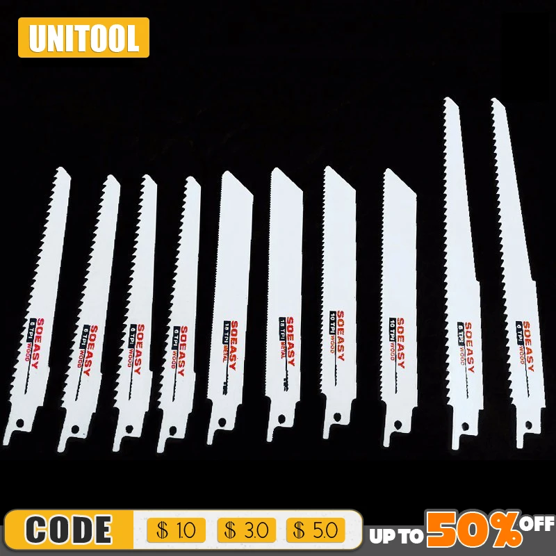 

Realmote 10pcs Saw Blades Set Carbide Woodworking Wood Fibreboard Metal Cutting Reciprocating Power Tools Accessories