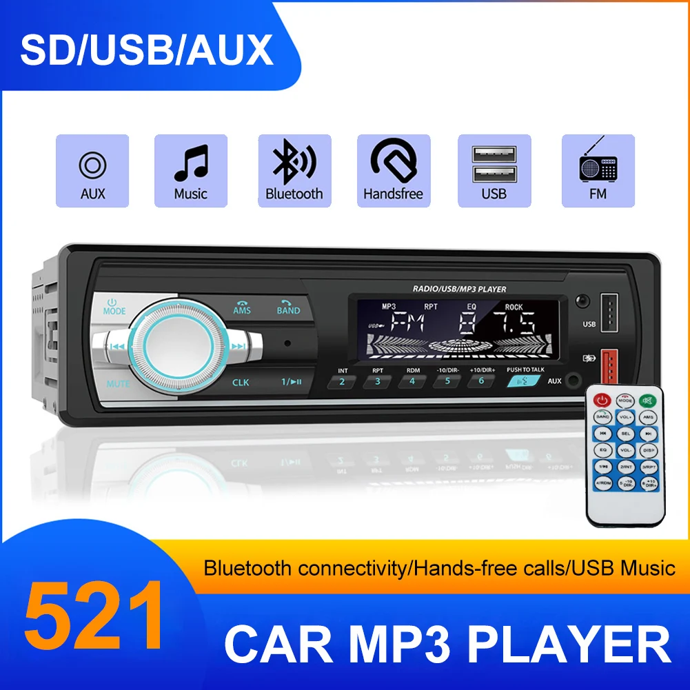 

Bluetooth Car Stereo 1Din Car Radio MP3 Player Audio System USB AUX Player with Remote Backlight LCD Display Hands Free Calling