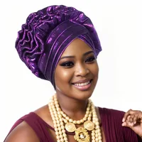 Turban Africain à Volants et artificiel astiques pour Femme, Couvre-chef de Mariage, Cravate de Sauna, Équipement de ix, Chapeau, Nigeria 5