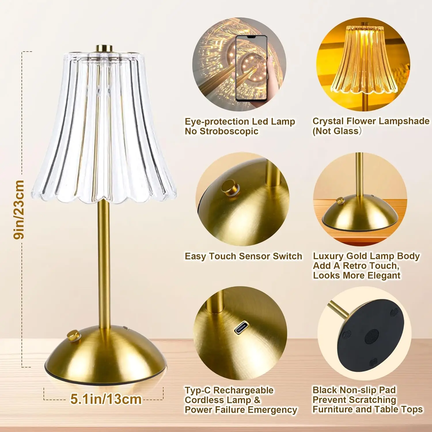 LED Table Lamps 3 Color Touch Dimming Night Light USB Rechargeable Cordless Atmosphere Bedroom Bedside Reading Lamps Decor Light 5