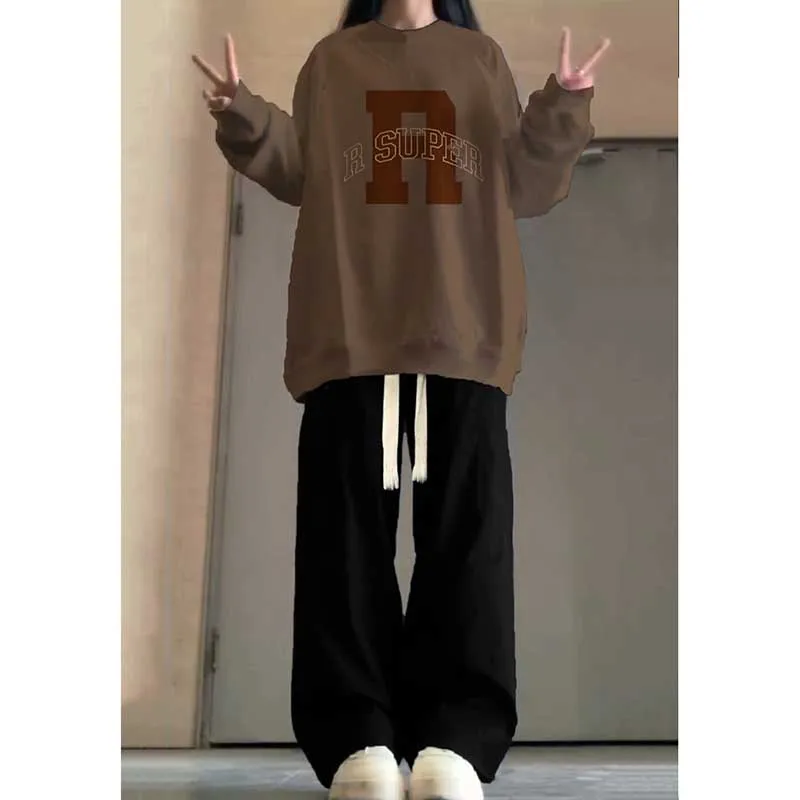 Fashion O-Neck Loose Printed Letter Sweatshirts Female Clothing 2023 Autumn Winter Oversized Casual Tops Korean Sweatshirts