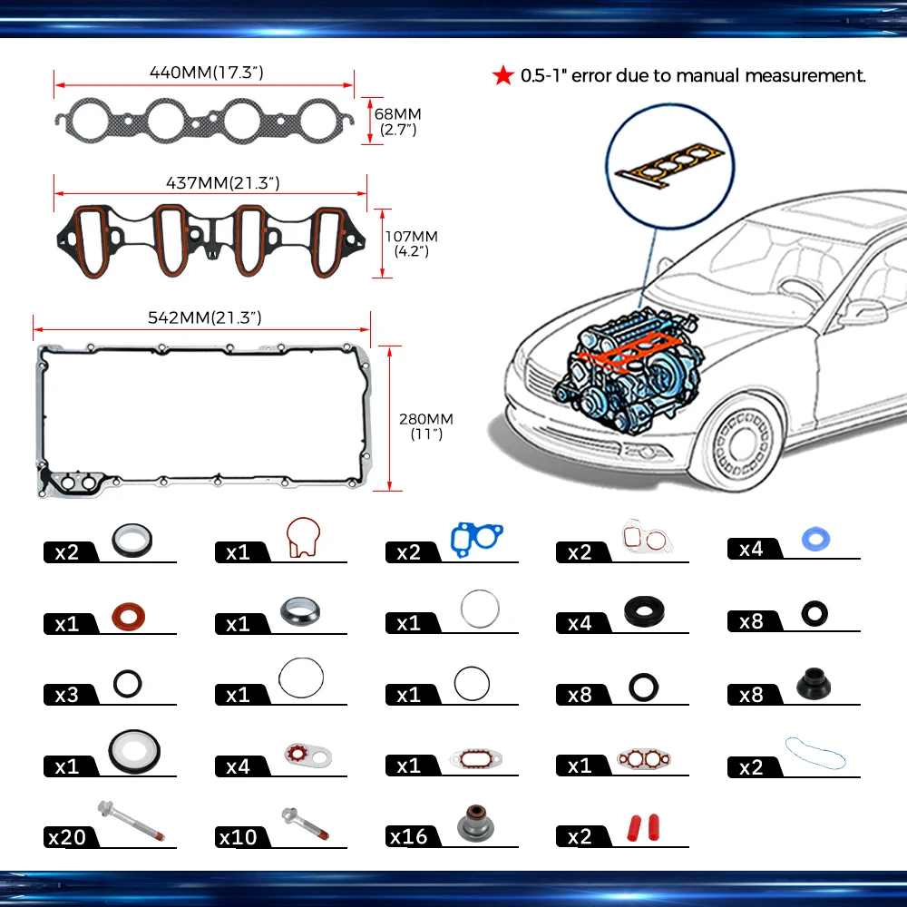 Cylinder Head Gasket Full Set with Head Bolts ES72220 For 2004-2014 Chevy Silverado Tahoe GMC Sierra Yukon Envoy Buick 4.8L 5.3L