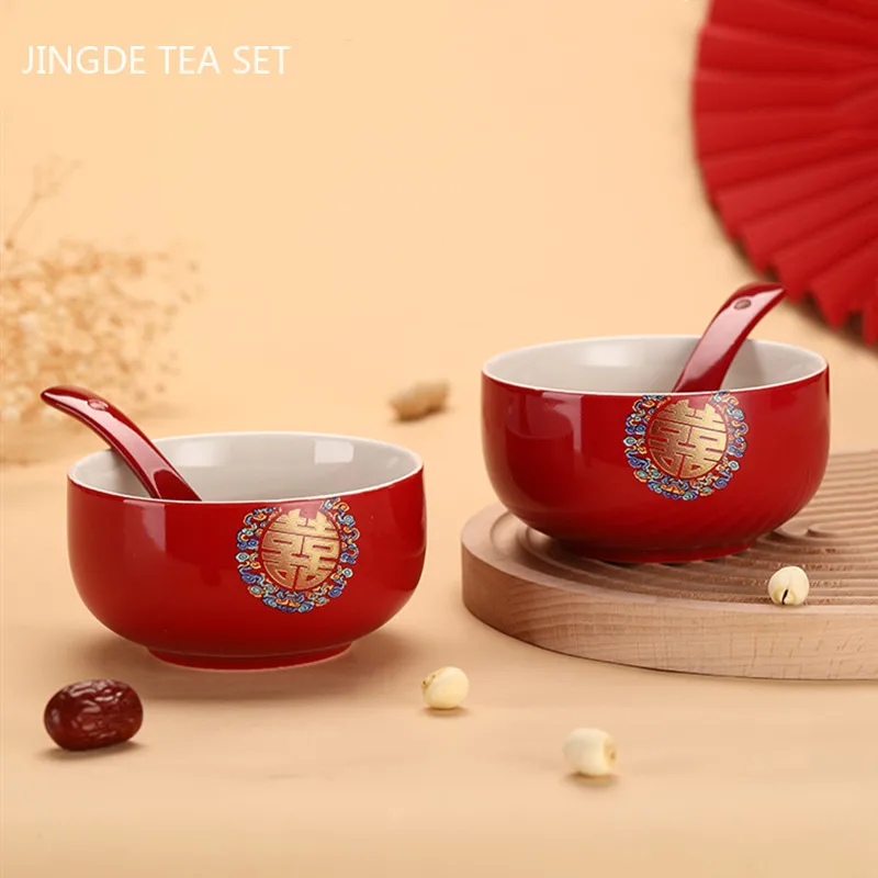 Chinese Wedding Teaware Supplies Exquisite Ceramics Gaiwan Teacup Handmade Tea Maker Double Happiness Bowl High-end Tea Set