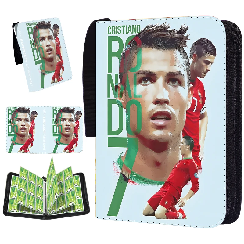 מחזיק כרטיסי ספורט לכדורגל ספר כרטיסי כוכב כדורגל 4 כיסים אוסף משחקים של רונאלדו מסי תצוגת כרטיסי ספורט