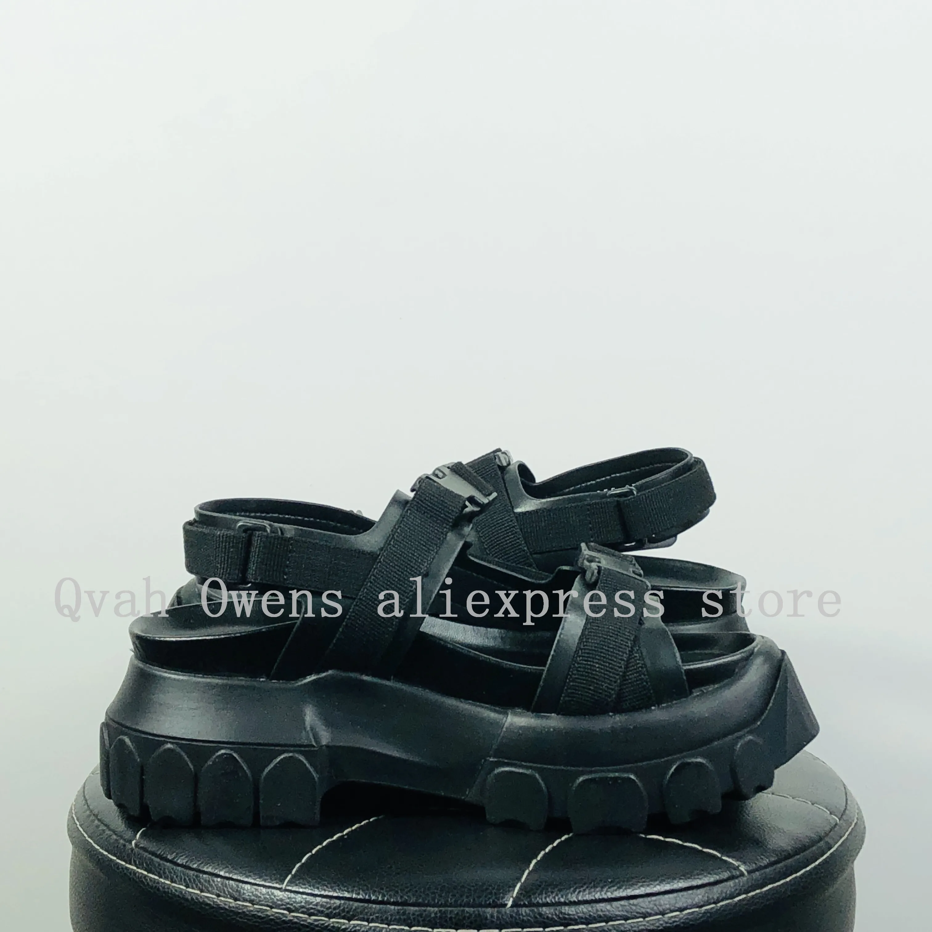 Men Casual Platform Sandals Genuine Leather Luxury Trainers Height Increasing Women High Street Summer Black Shoes