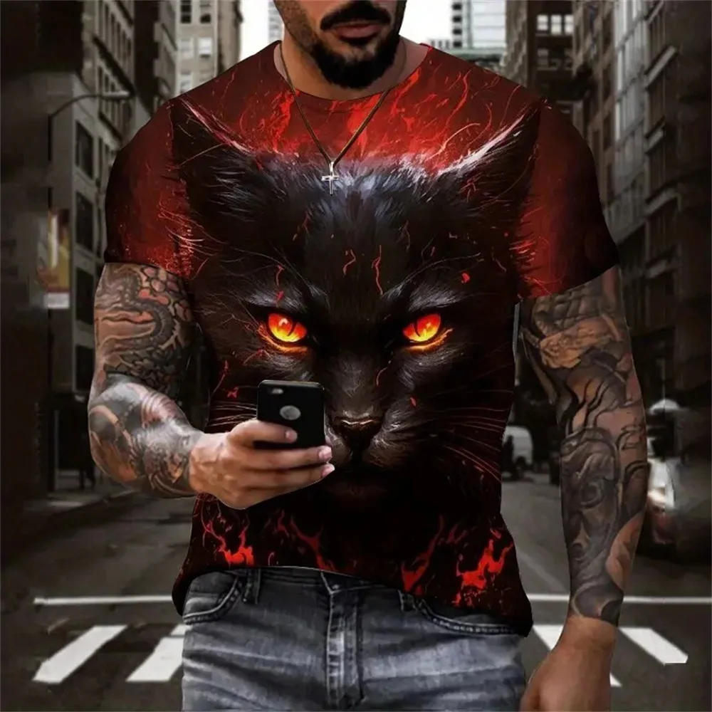 

Summer Short Sleeve Tops Fashion 3D Cat Printed T Shirt For Men Leisure O-neck Oversized T-shirts Hip Hop Trend Animal Clothing