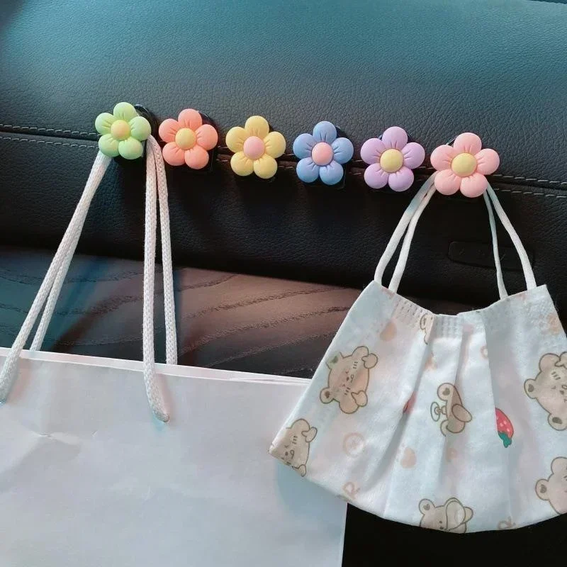 Cute Flower Car Interior Decor Hooks Organizer Storage Hanger For USB Cable Headphone Key Storage Car Adhesive Hook Hanger