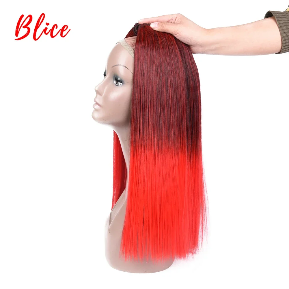 Blice 18-26 Inch Synthetic Hair Extension 1PCS/Pack Bundle Weft Yaki Straight Weaving Ombre Color Kanekalon Hair Red Grey