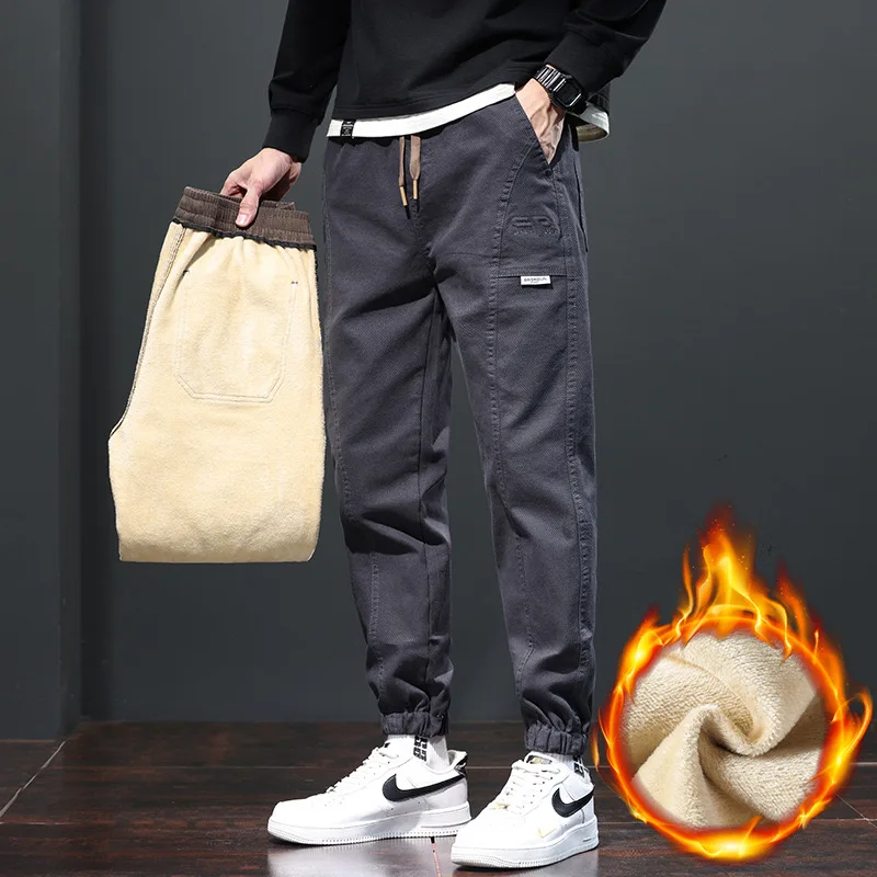 EH·MD® Elastic Waist Lace-up Jeans Men's Tie Feet High Elasticity Large Size Embroidered Text Art Loose Harem Pants Thick 2021