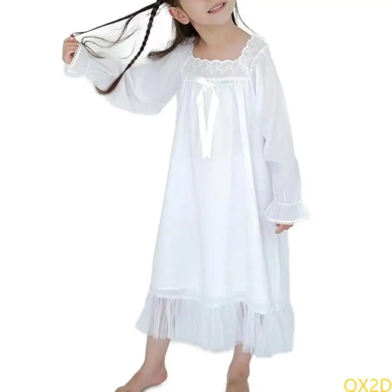 Girls Breathable Cotton Princess Nightdress Adult Mother Sleep Dress Nightgown