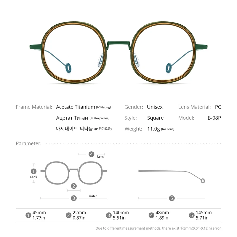FONEX Acetate Titanium Glasses Frame Men 2023 New Grace Retro Square Eyeglasses Women Eyewear B-08P