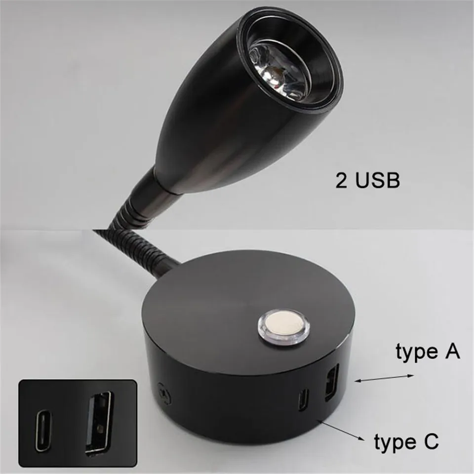 鉄道車両用読書灯 DC12V 24V RV 調光可能な読書ランプ、タイプ C USB 充電器
