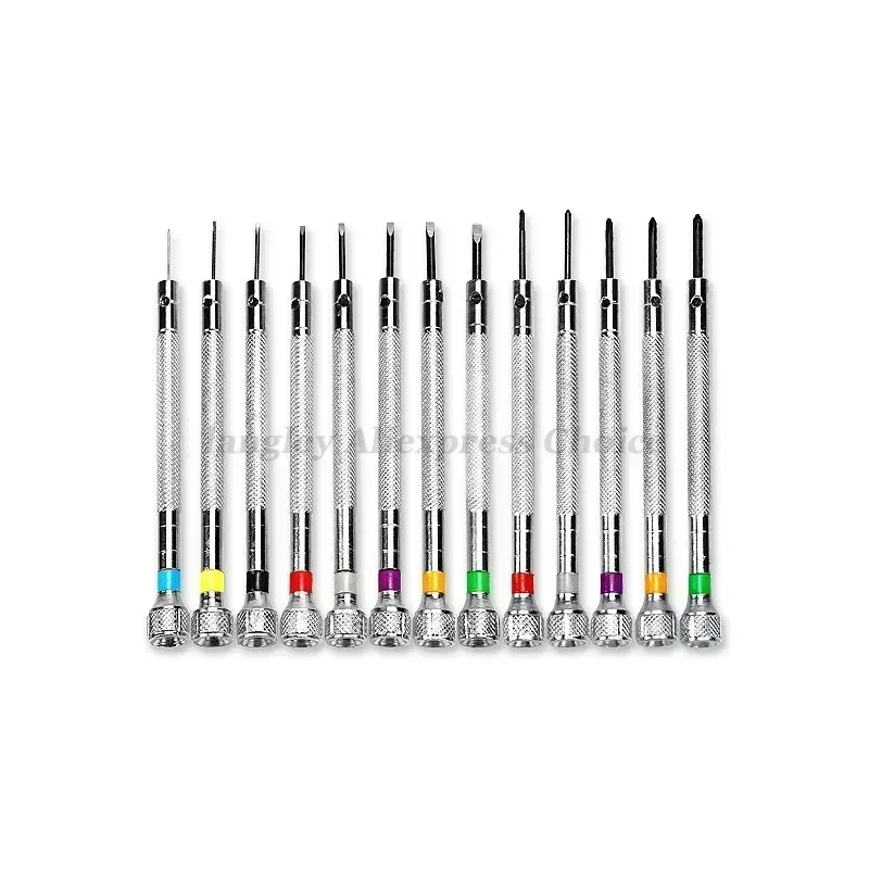13PCS 시계 도구 수리 스크루 드라이버 세트 0.6mm-2.0mm 슬롯/십자 스크루 드라이버 키트 전문 시계 제조 업체 시계 도구