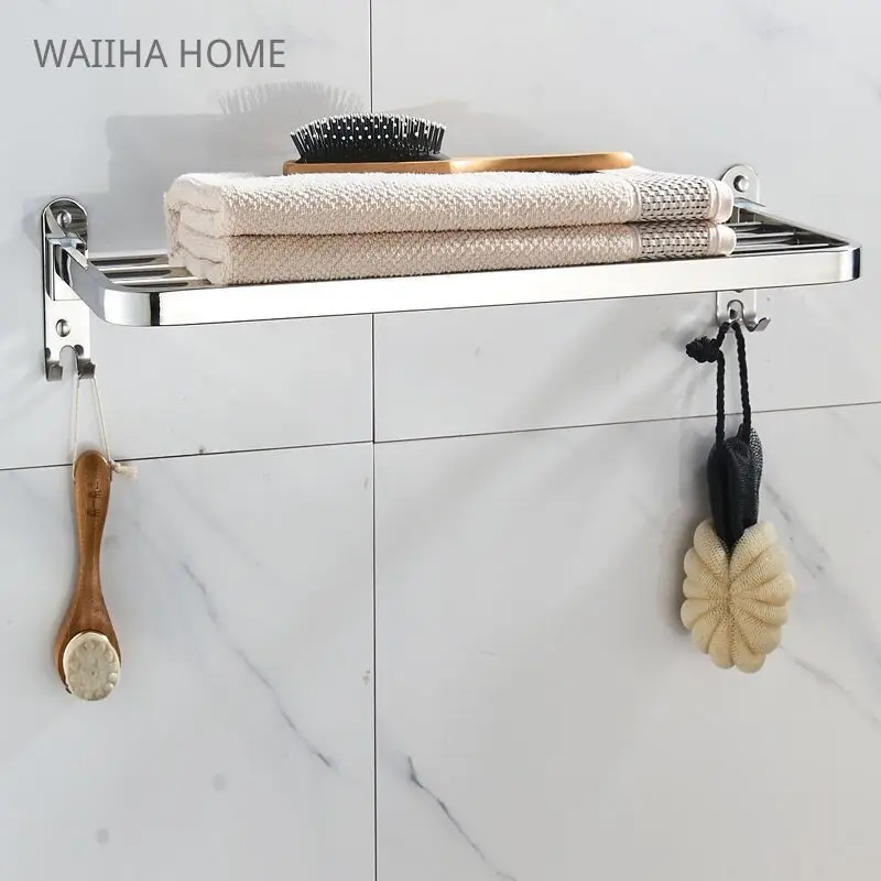

Towel Rack 40-60 CM Folding Holder With Hook Bathroom Accessories Wall Mount Rail Shower Hanger Aluminum Bar Matte Black Shelf