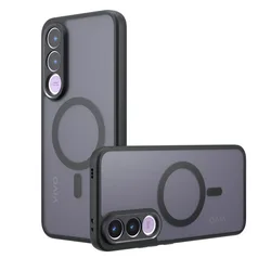 Magsafe Magnetic Acrylic Matte Shockproof Transparent Luxury Phone Case with Hard Bumper for Vivo V70 FE (Black)