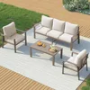 4 Pieces Aluminum Patio Furniture Set, 5-Seat Outdoor Metal Furniture Set with 4" Water-Resistant Cushion & Coffee Table 1