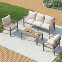4 Pieces Aluminum Patio Furniture Set, 5-Seat Outdoor Metal Furniture Set with 4" Water-Resistant Cushion & Coffee Table 1