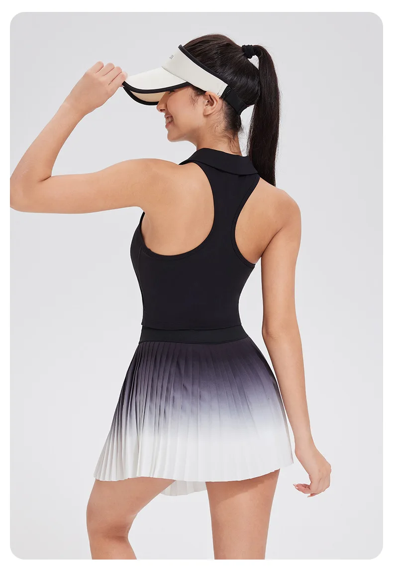 Women Tennis Suit Set, Polo Collar, Front Zipper, Badminton Sports Short Skirt 19 S5b4608bf155b4cdbb8e1b81bfba586ead