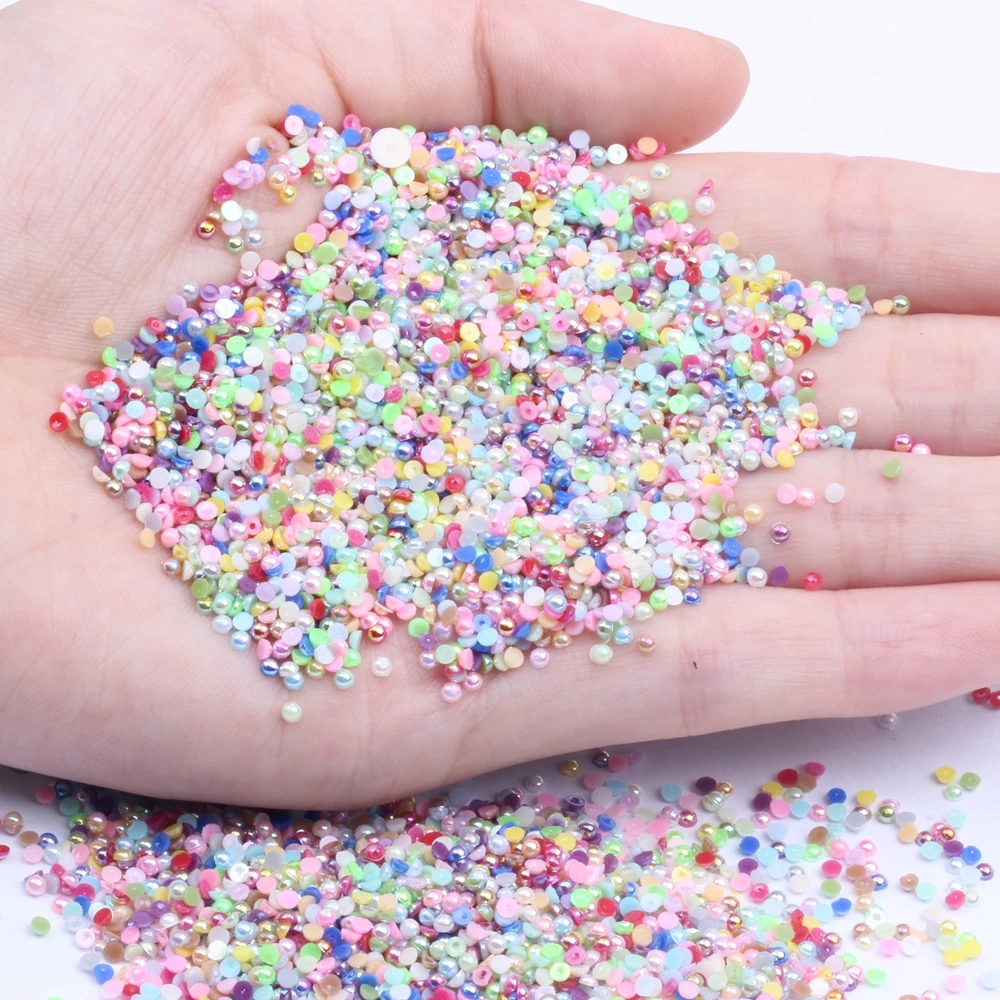 

2mm 1000pcs Half Round Beads Many AB Colors Imitation Glue On Resin Pearls For Jewelry Nails Art Tips DIY Decoration Diamante