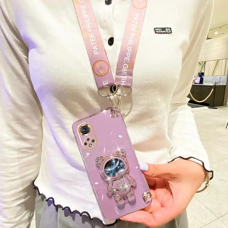 Crossbody Lanyard Plating Silicone Phone Case with Holder