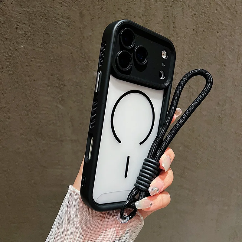 Luxury Matte Transparent Phone Case with Soft Lanyard and Magnetic Bumper Cover