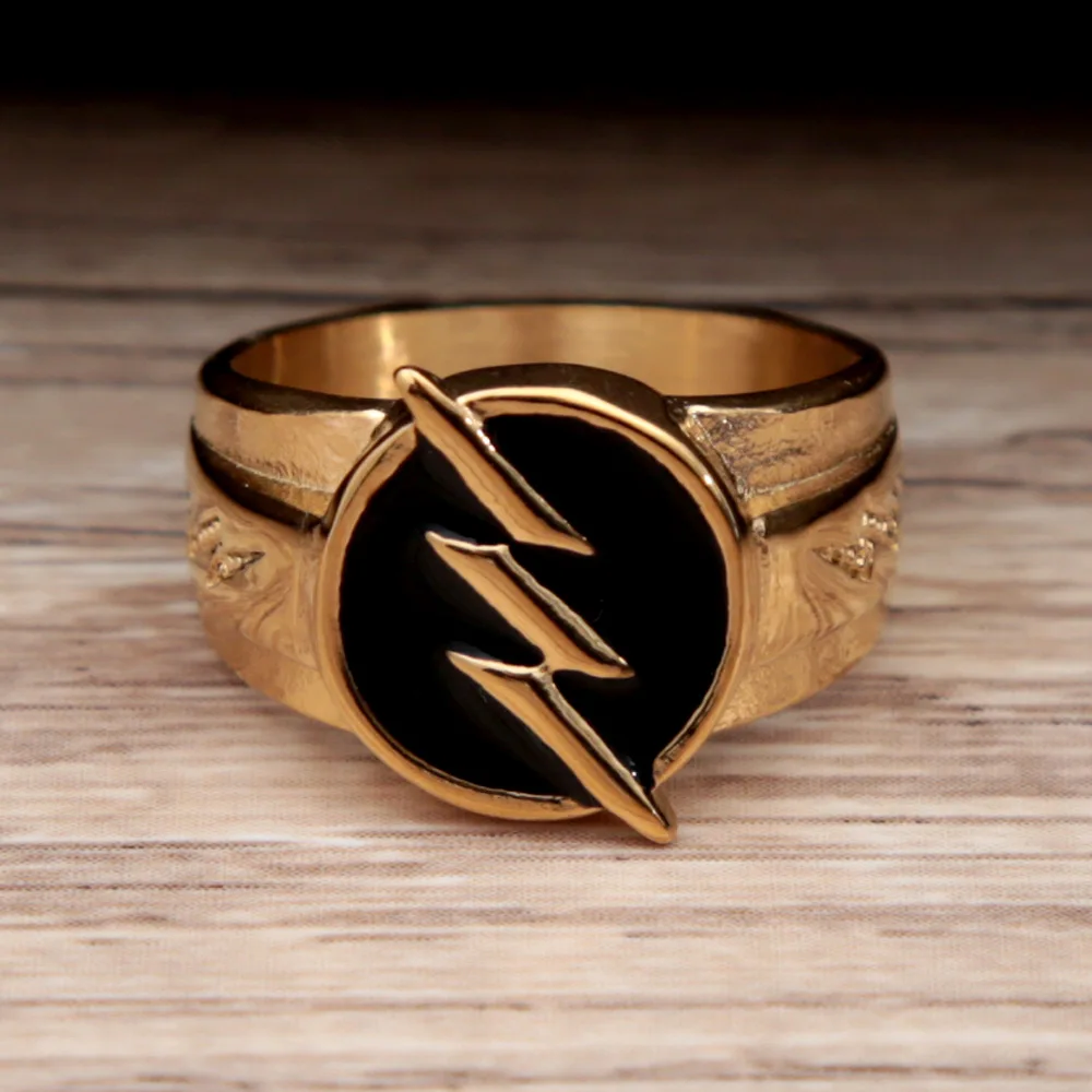 Vintage Mens Gold Color 316L Stainless Steel Lightning Ring Hip