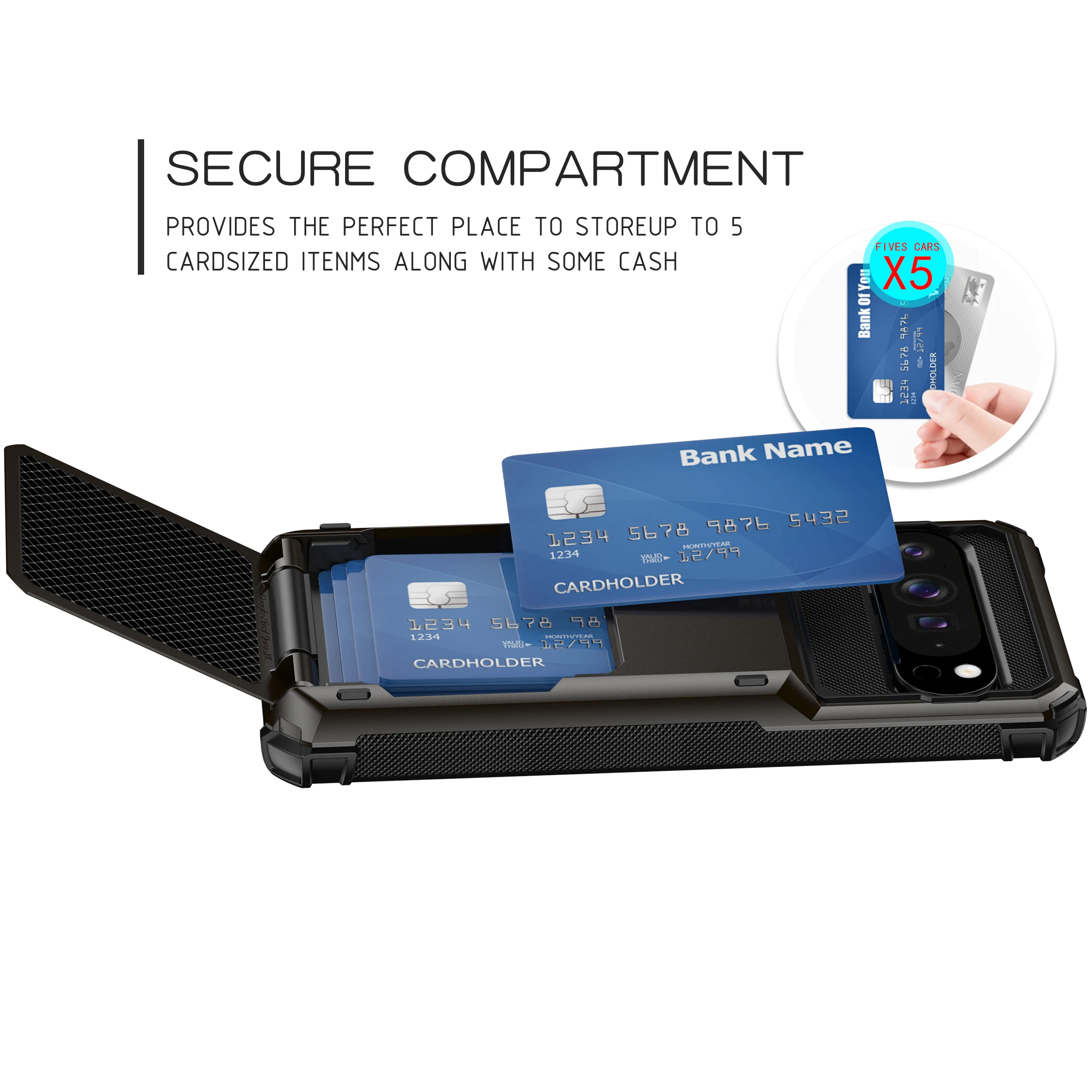 Shockproof Protective Case with Credit Card Holder Slot and Large Storage Capacity