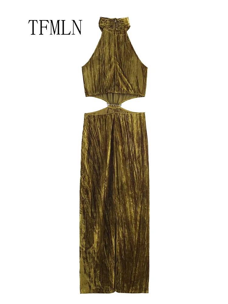 2026 Spring Summer Hollow Out Dress For Women Fashion Halter Sleeveless Slim Chic Causal Long Dress Elegant Ladies Party Dress